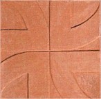 handmade terra cotta cermic tile with a graphic design and a clear gloss or matte glaze