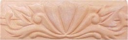 handmade bull nose terra cotta designer ceramic tile with a high relief design and a clear gloss or matte glaze