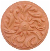 handmade terra cotta ceramic tile with a high relief design and a clear gloss or matte glaze